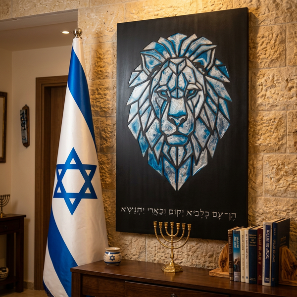 Tableau Lion en Bois Gravé & Époxy – Édition 78 ans d’Israël
