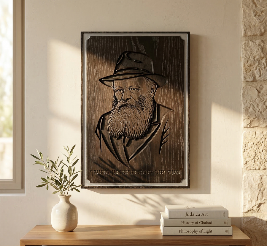 Portrait du Rabbi de Loubavitch — Sculpté dans le bois