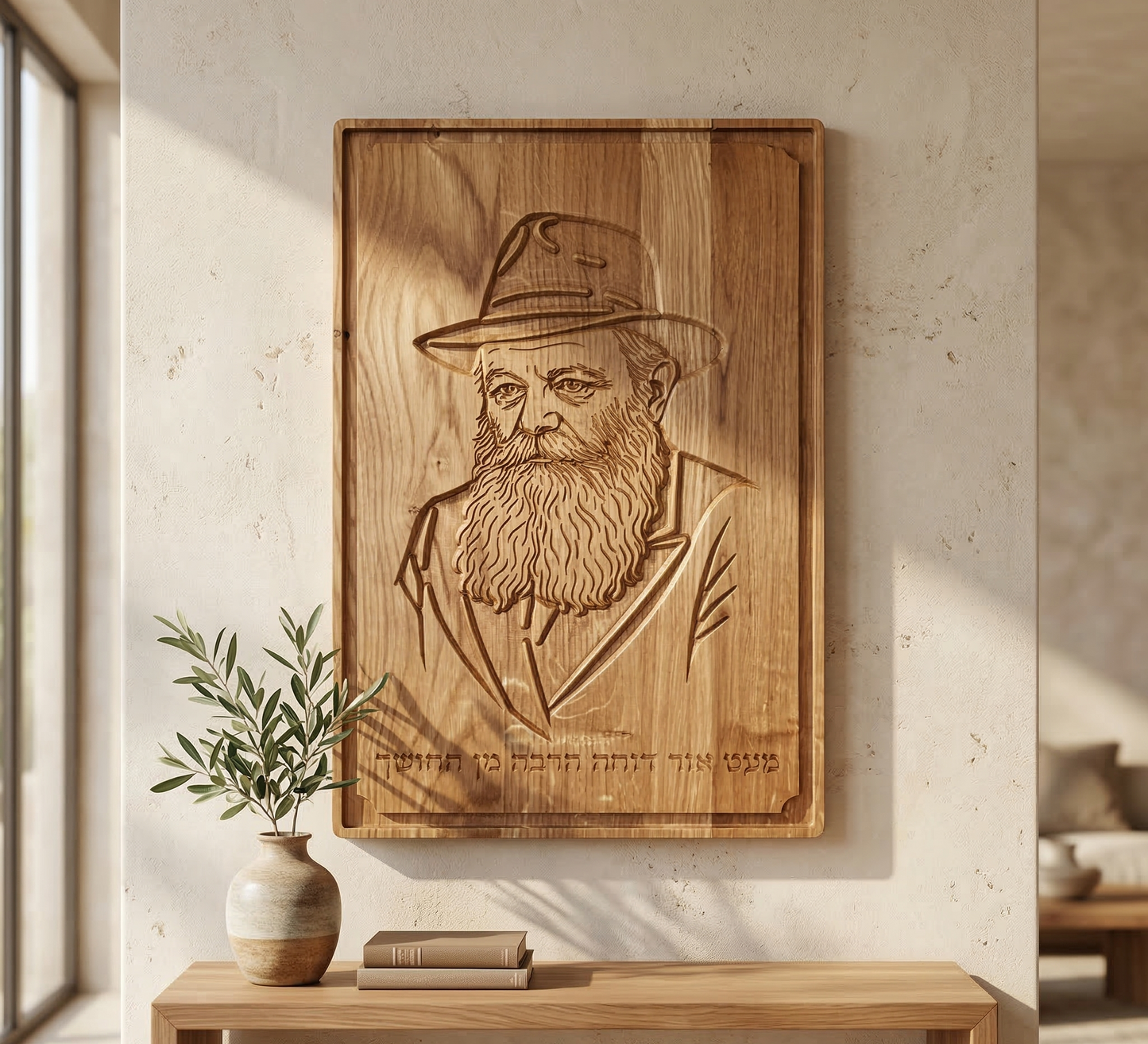 Portrait du Rabbi de Loubavitch — Sculpté dans le bois