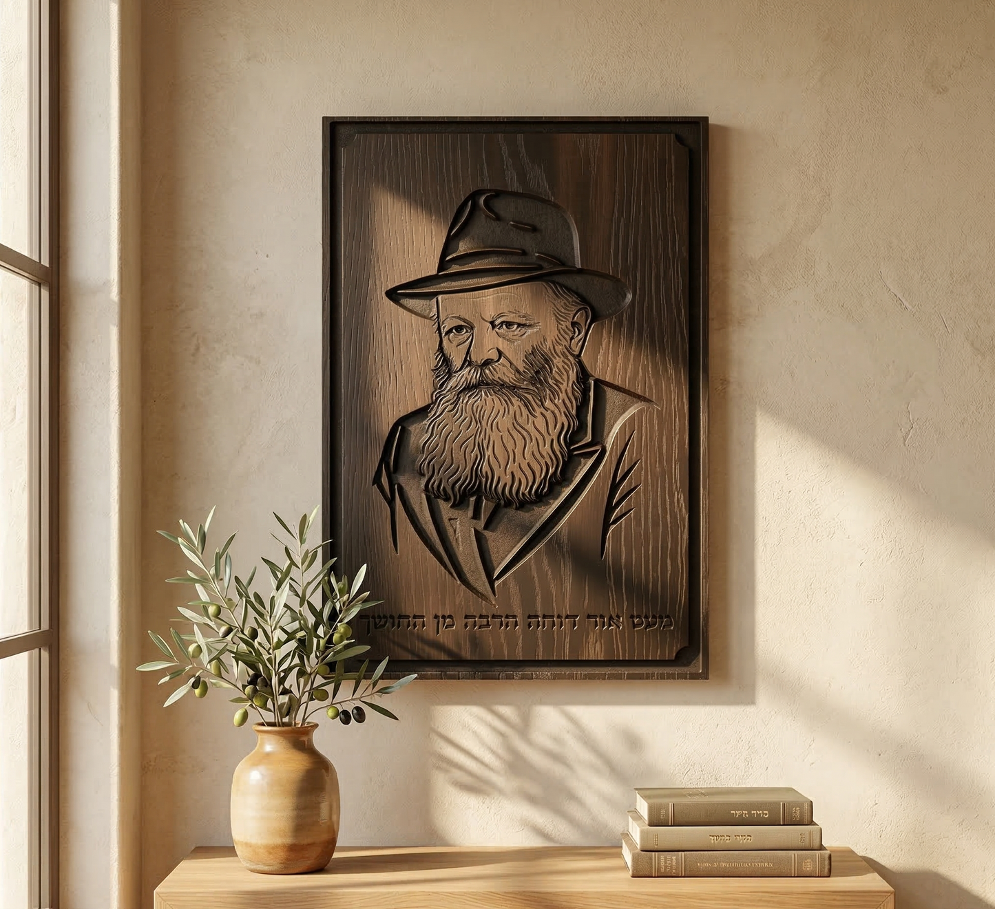 Portrait du Rabbi de Loubavitch — Sculpté dans le bois