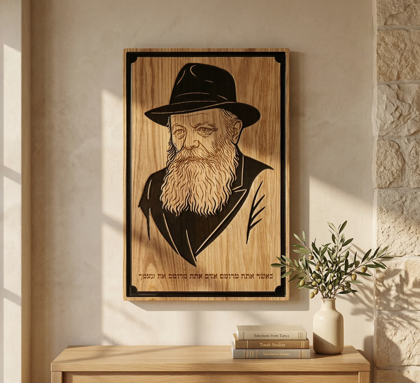 Portrait du Rabbi de Loubavitch — Sculpté dans le bois